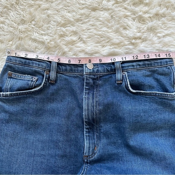 Agolde Jeans Pinch Waist High Rise Kick Flare Raw Hems Medium Wash Blue 32 - Picture 9 of 12